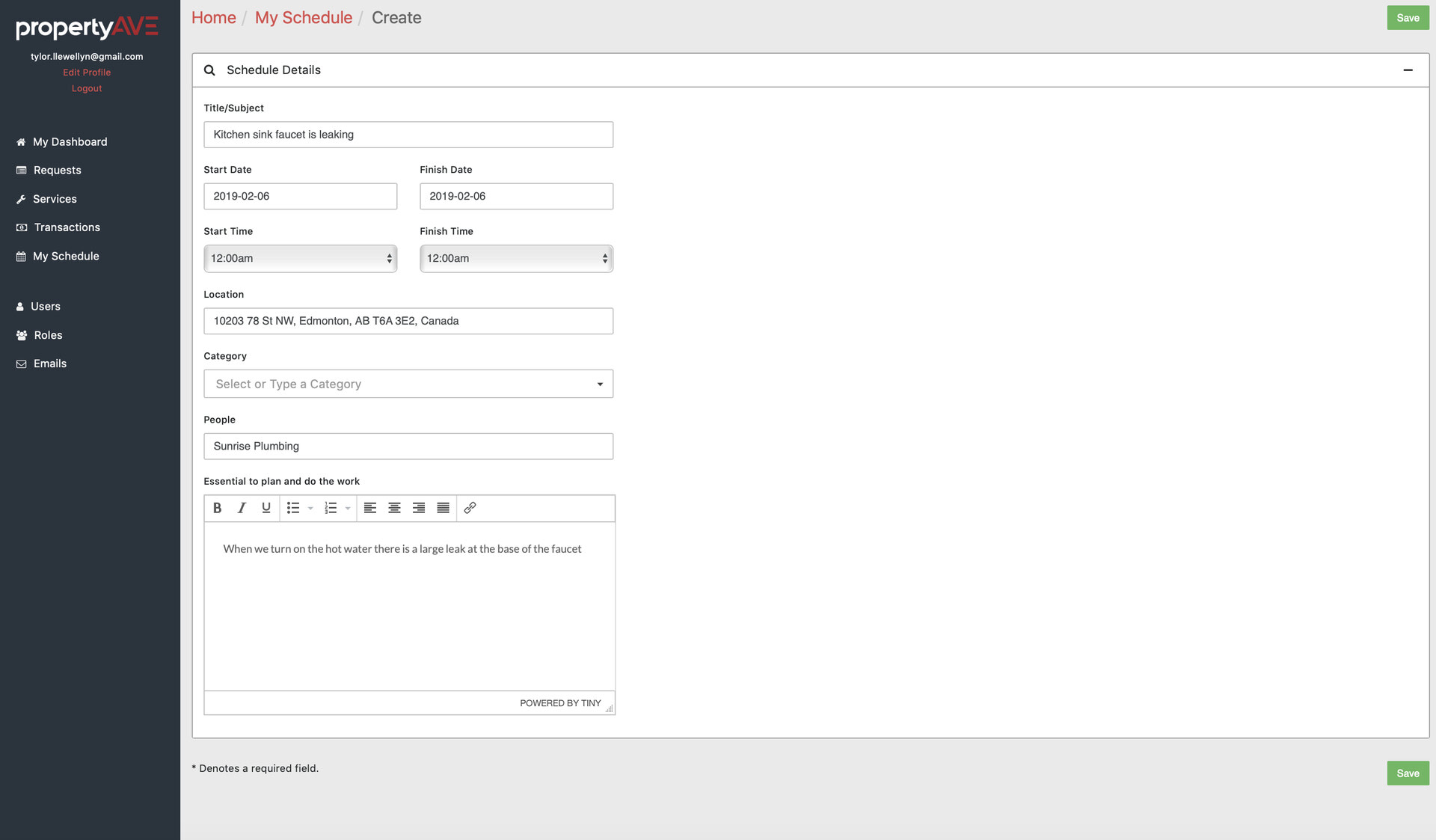 The form replaced the essintal to plan info with the description from the request